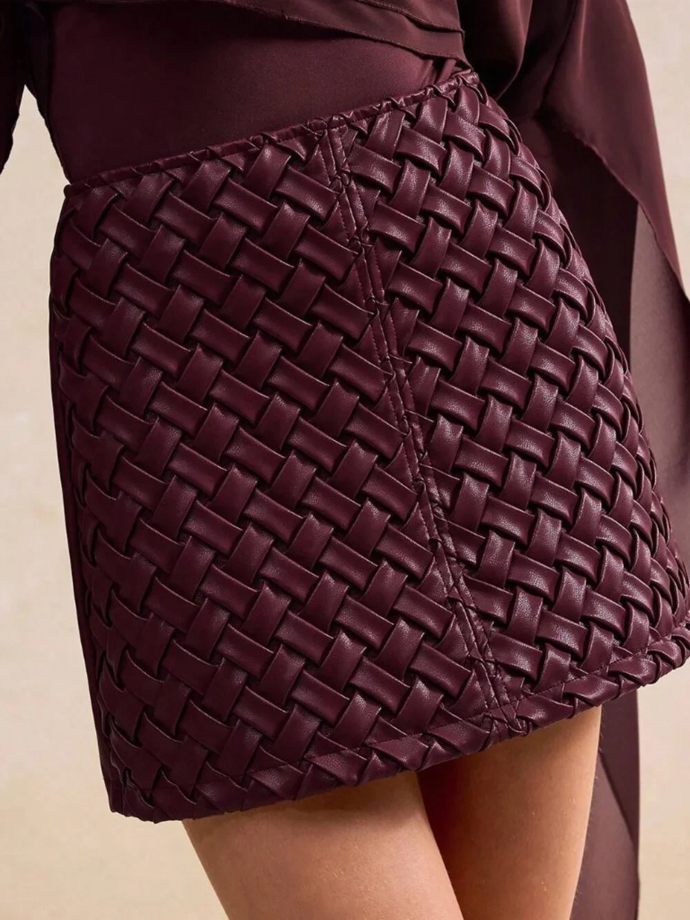 Burgundy Elegant Women's Woven Textured Bodycon Mini Skirt